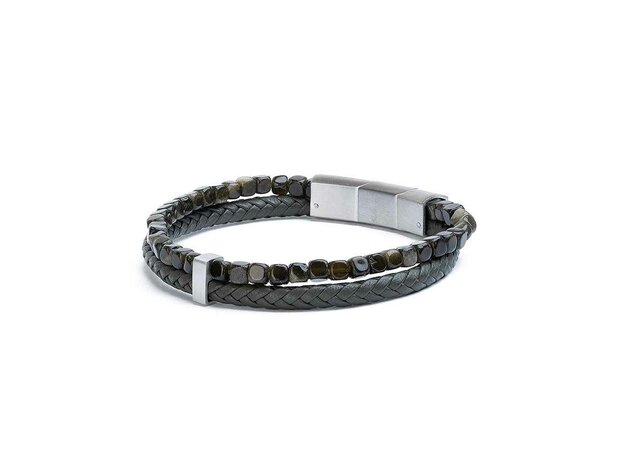 Armband - Staal/Leder | Gemini